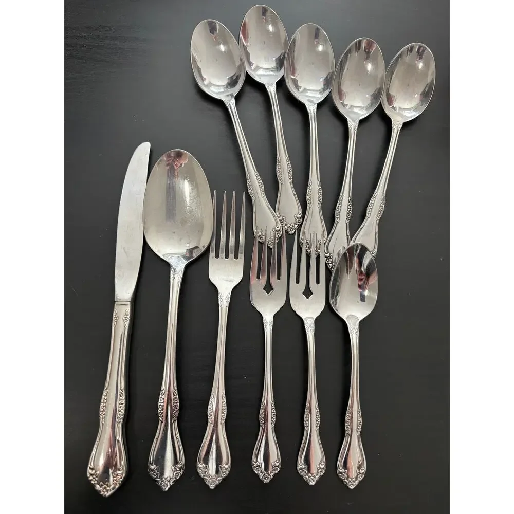 Oneida Rogers Deluxe Mansfield Spoons Forks Assorted Lot of 10